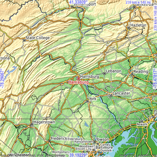 Topographic map of Harrisburg
