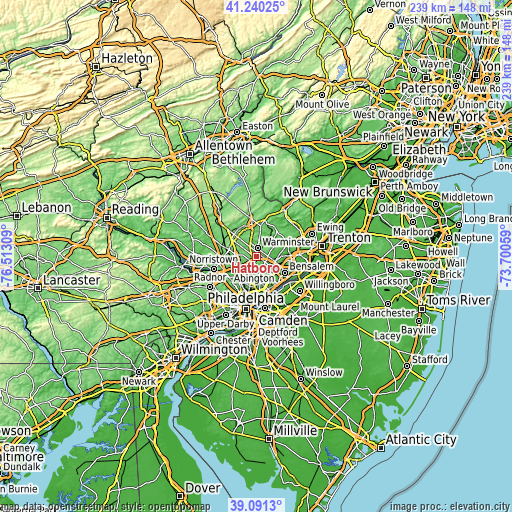 Topographic map of Hatboro