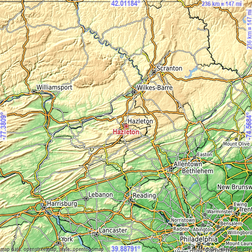 Topographic map of Hazleton