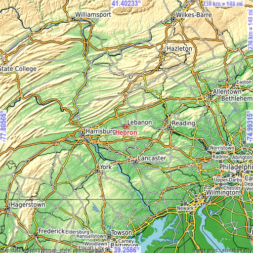 Topographic map of Hebron