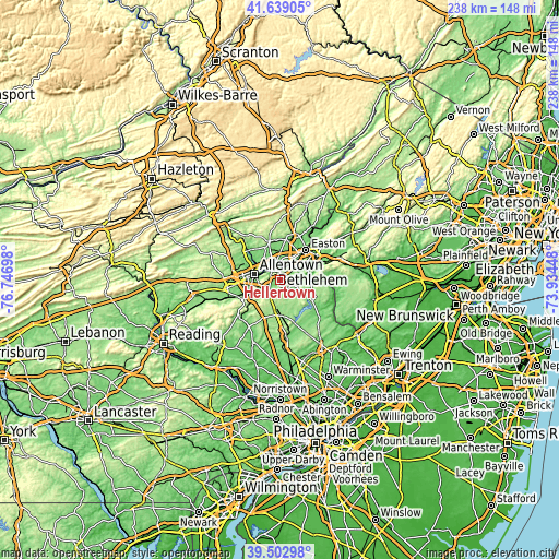 Topographic map of Hellertown