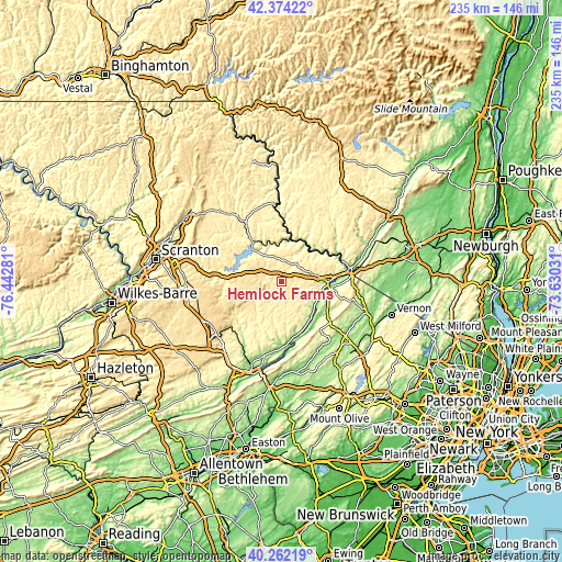 Topographic map of Hemlock Farms