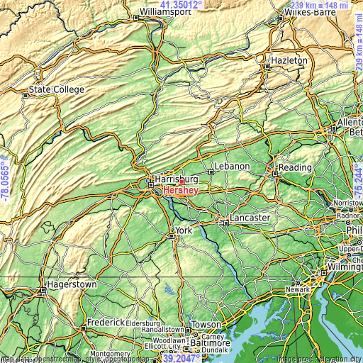 Topographic map of Hershey