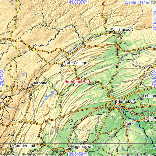 Topographic map of Highland Park