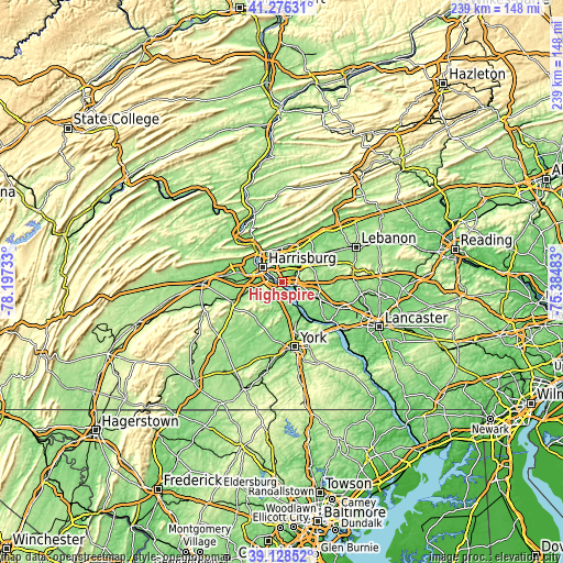 Topographic map of Highspire