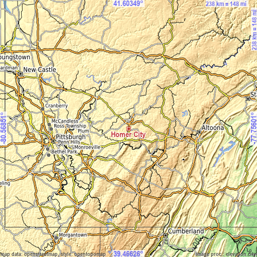 Topographic map of Homer City