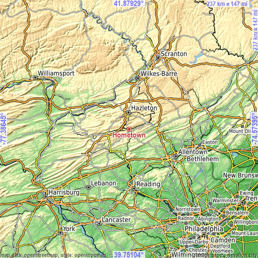 Topographic map of Hometown