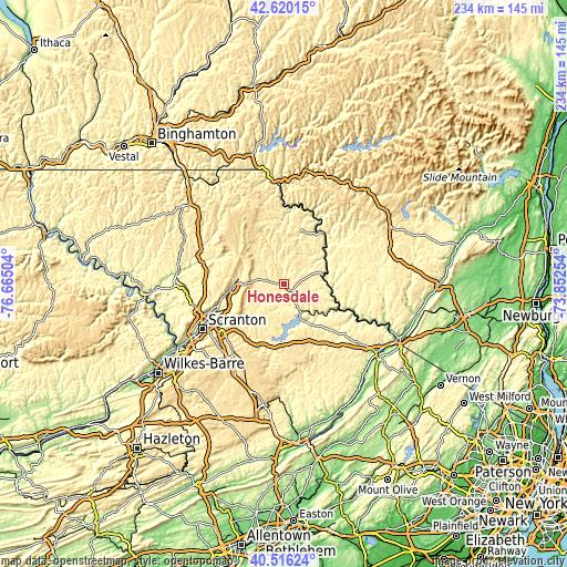 Topographic map of Honesdale