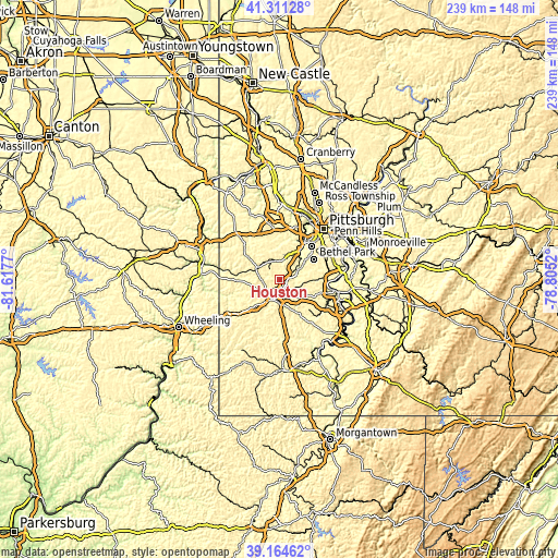 Topographic map of Houston