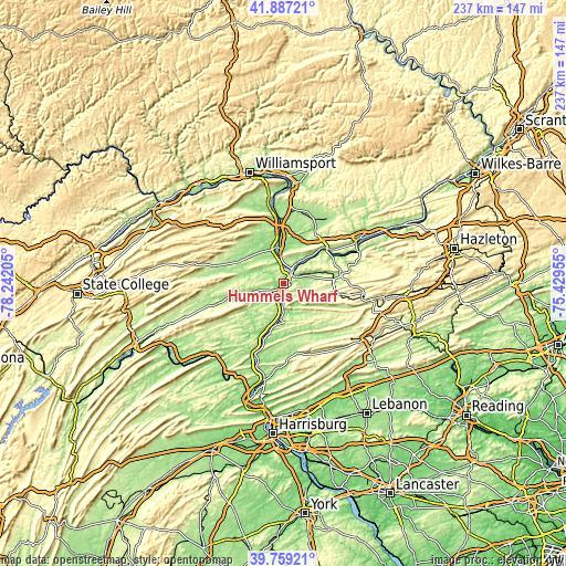 Topographic map of Hummels Wharf