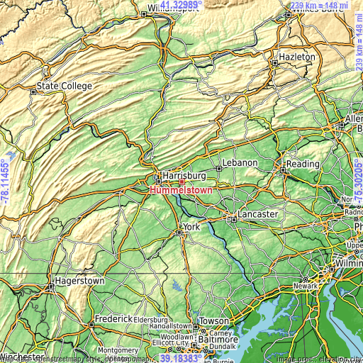 Topographic map of Hummelstown