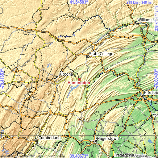 Topographic map of Huntingdon