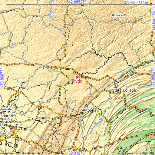 Topographic map of Hyde