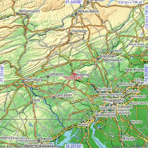 Topographic map of Hyde Park