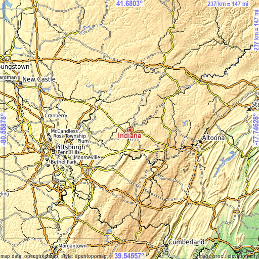 Topographic map of Indiana