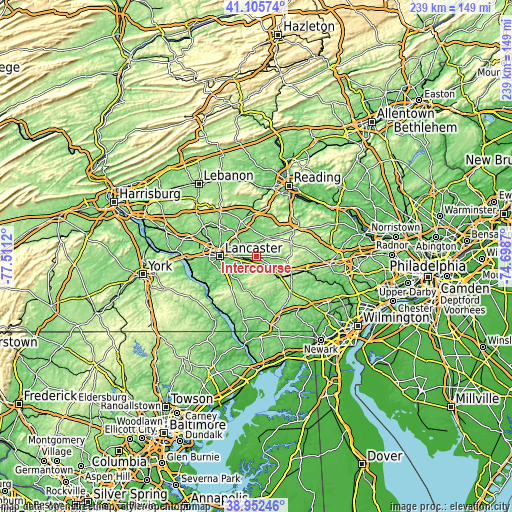 Topographic map of Intercourse