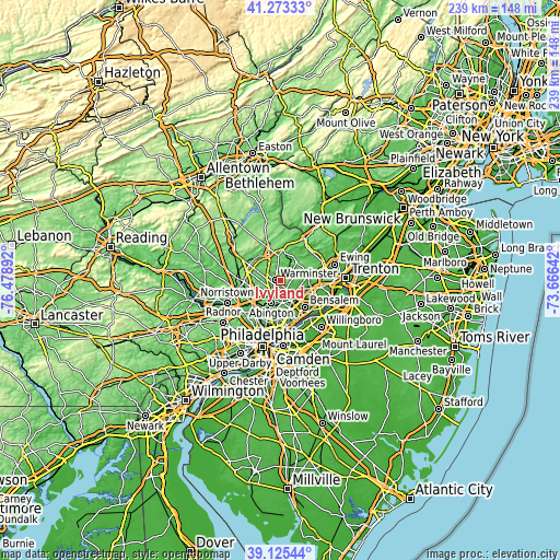 Topographic map of Ivyland