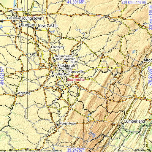 Topographic map of Jeannette