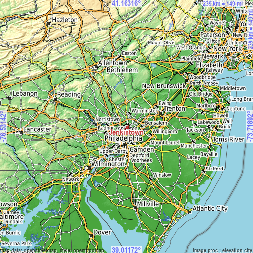 Topographic map of Jenkintown