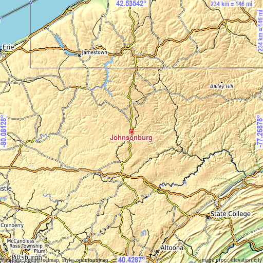 Topographic map of Johnsonburg