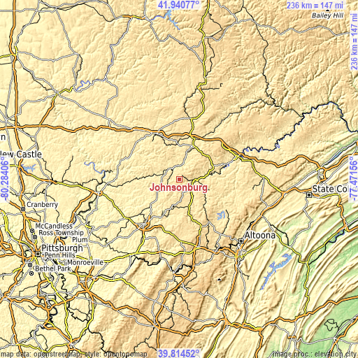 Topographic map of Johnsonburg