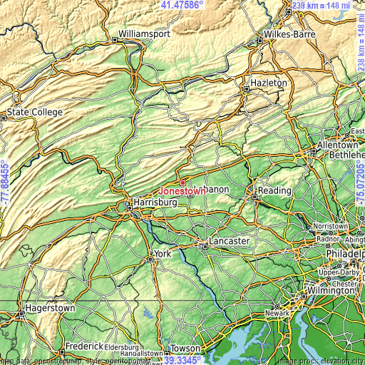 Topographic map of Jonestown