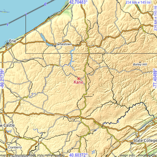 Topographic map of Kane