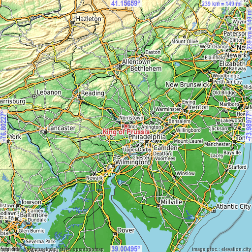 Topographic map of King of Prussia