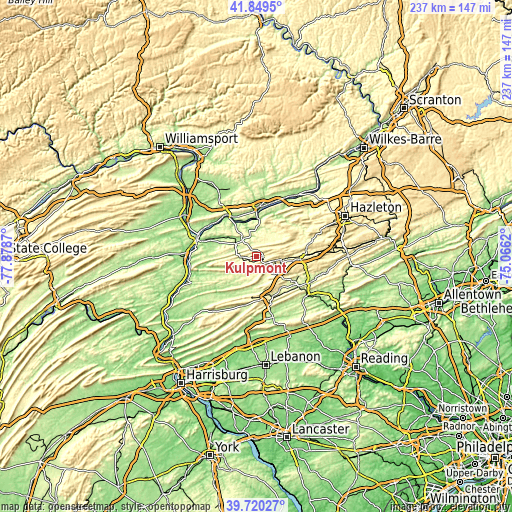 Topographic map of Kulpmont