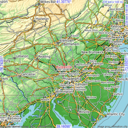 Topographic map of Kulpsville