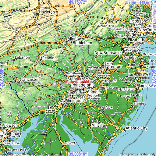 Topographic map of Lafayette Hill