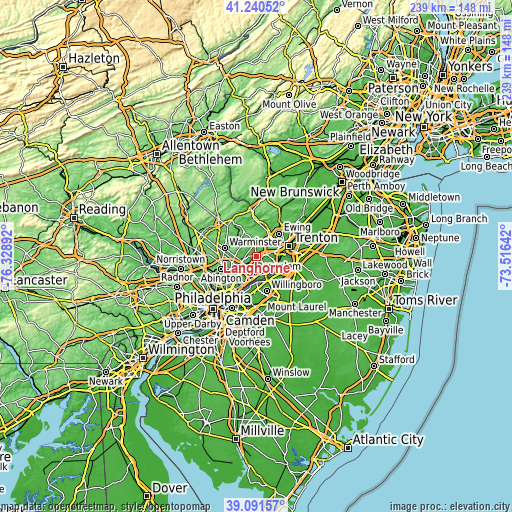 Topographic map of Langhorne