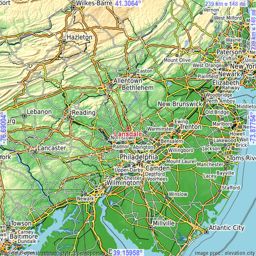 Topographic map of Lansdale