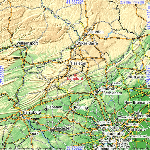 Topographic map of Lansford