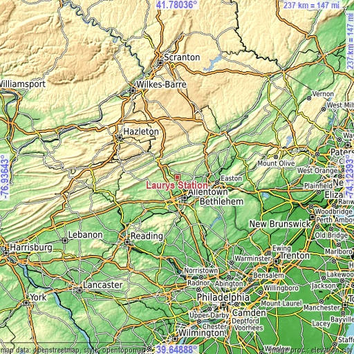 Topographic map of Laurys Station