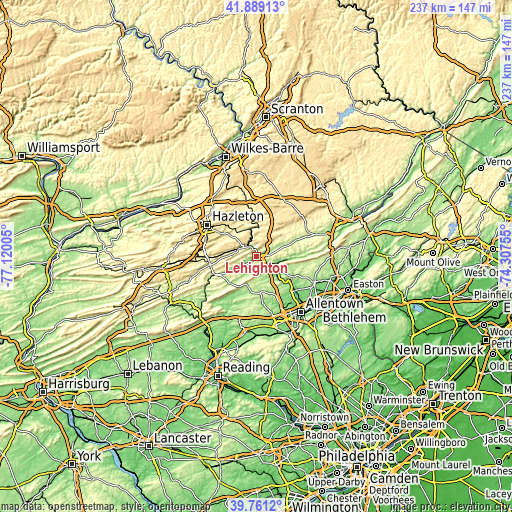 Topographic map of Lehighton