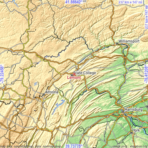 Topographic map of Lemont