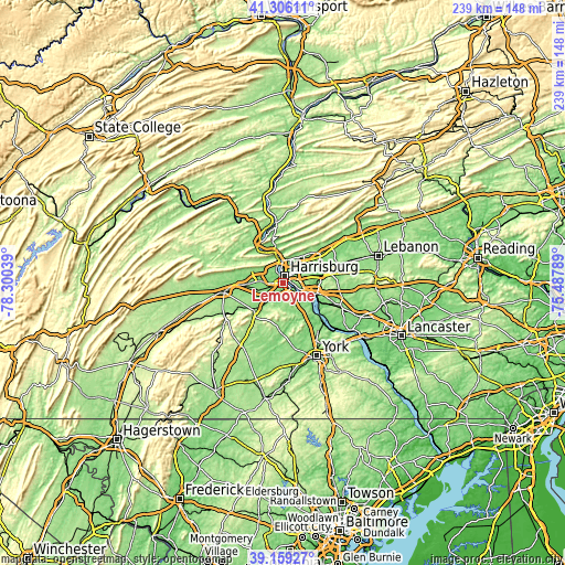 Topographic map of Lemoyne