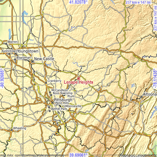 Topographic map of Lenape Heights