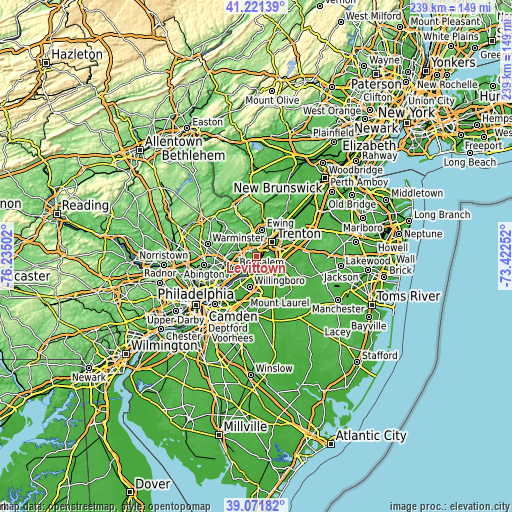 Topographic map of Levittown