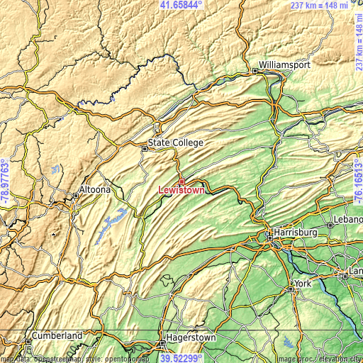 Topographic map of Lewistown