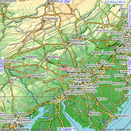 Topographic map of Limerick