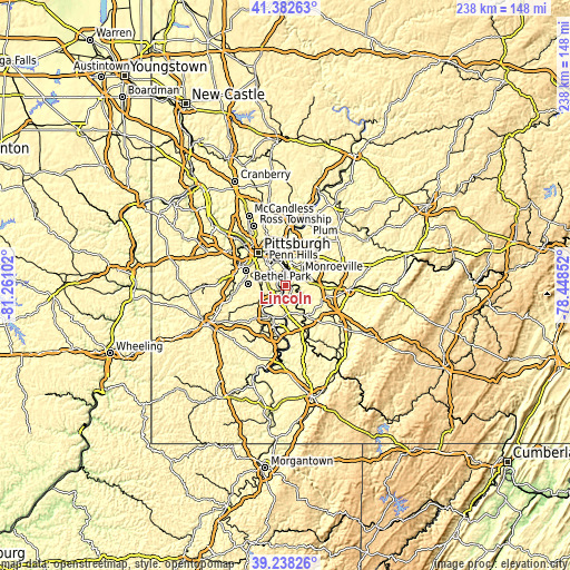 Topographic map of Lincoln