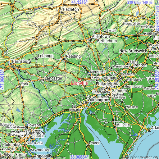 Topographic map of Lionville