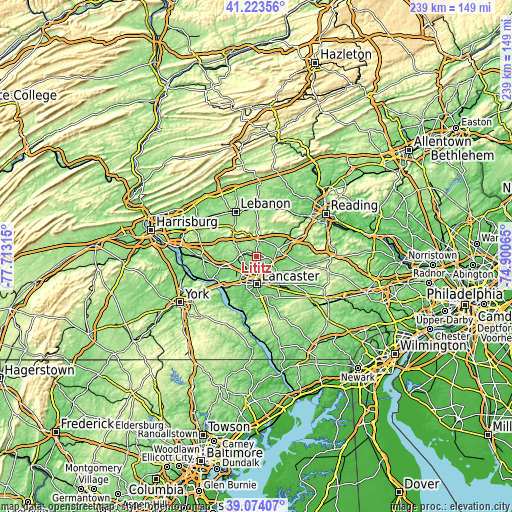 Topographic map of Lititz