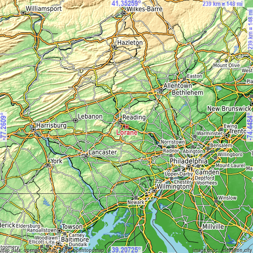 Topographic map of Lorane