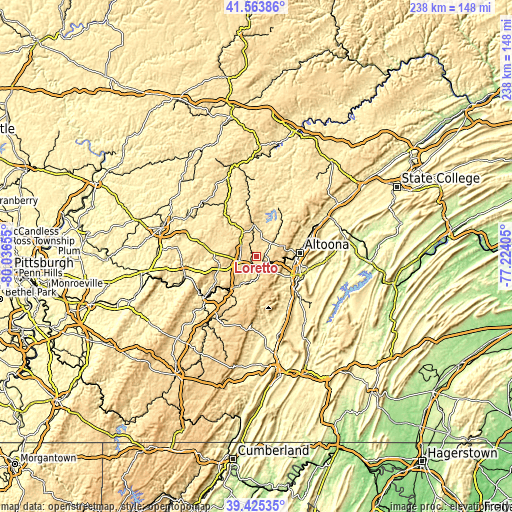 Topographic map of Loretto