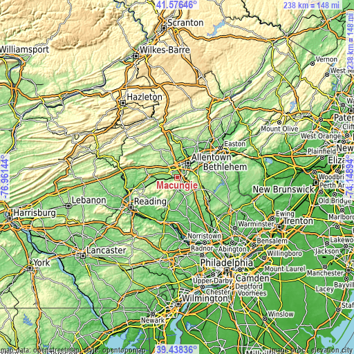 Topographic map of Macungie