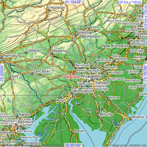 Topographic map of Malvern