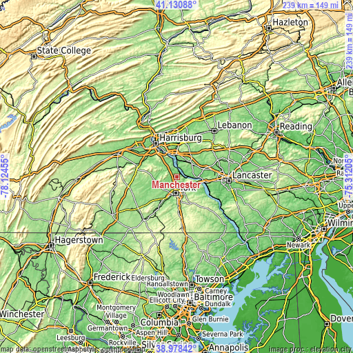 Topographic map of Manchester